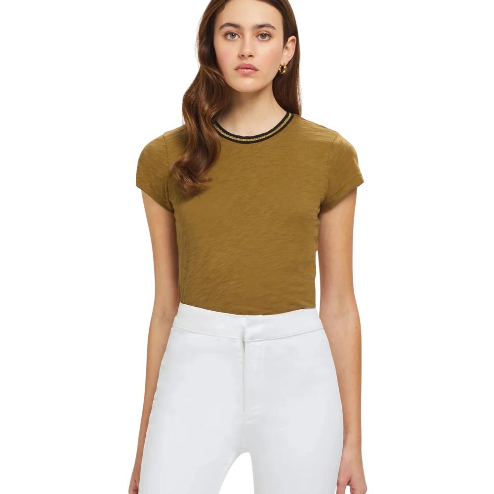 GOLDIE LEWINTER Short Sleeve pima cotton Gold‎ Tipped Ringer Tee size XL